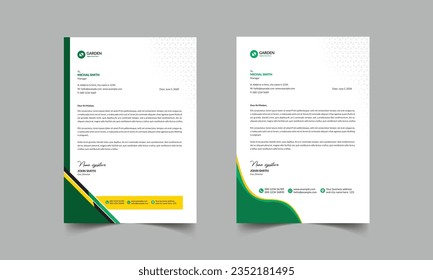 Lawn mowing professional layout, letterhead design Simple and clean print-ready Green Garden style design