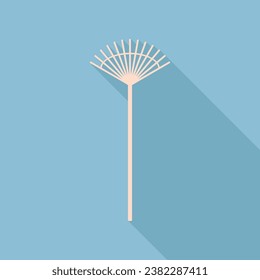 Señal de rastrillo de césped. Icono de seda crudo con una sombra muy larga en el fondo azul cielo oscuro. Ilustración.