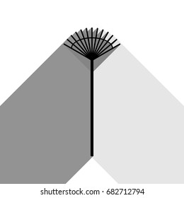 Lawn rake sign. Vector. Black icon with two flat gray shadows on white background.