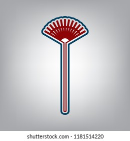 Lawn rake sign. Vector. Dark red, transparent and midnight green stroke of white icon at grayish background.