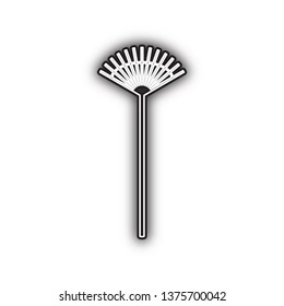 Lawn rake sign. Vector. Double contour black icon with soft shadow at white background. Isolated.