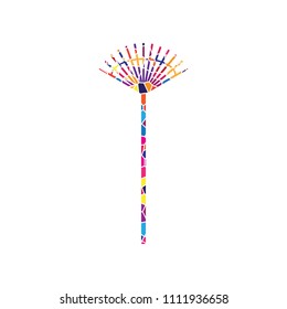 Lawn rake sign. Vector. Stained glass icon on white background. Colorful polygons. Isolated.