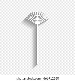 Lawn rake sign. Vector. White icon with soft shadow on transparent background.