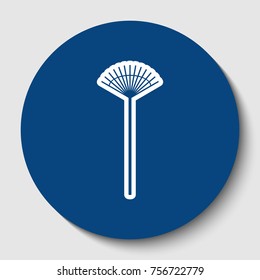 Lawn rake sign. Vector. White contour icon in dark cerulean circle at white background. Isolated.