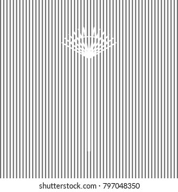Lawn rake sign. Vector. White icon on grayish striped background. Optical illusion.