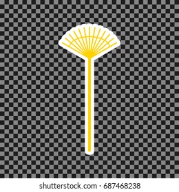 Lawn rake sign. Vector. Yellow icon with white contour on dark transparent background.