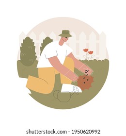 Lawn repair abstract concept vector illustration. Renovation service, remove thatch and moss, weed-free lawn, soil compaction, root zone, grass seed, turf maintenance, backyard abstract metaphor.