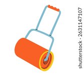 Lawn roller, isolated bright illustration. A metal tool. A product for the care of agricultural crops. Gardening tools. Suitable for ecology, garden, cleaning, household, packaging, infographics