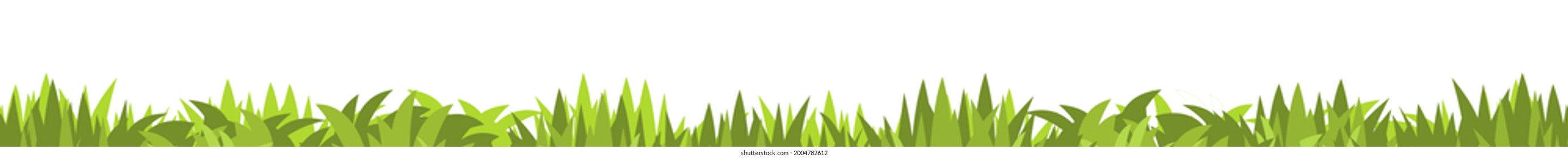 Lawn. Seamless illustration. Grass close-up. Green summer landscape. Rural pasture meadow. Cartoon style. Flat design. Isolated on white background. Vector art