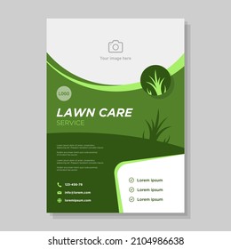 Lawn service flyer advertisement template, grass mowing marketing campaign concept, outdoor gardening abstract brochure, mown garden care leaflet concept, isolated.