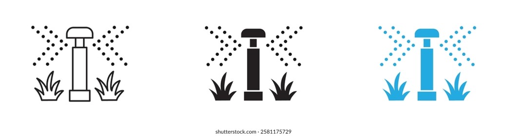 Lawn sprinkler icon black white vector outline