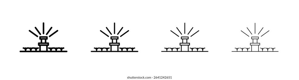Lawn sprinkler icon Outline sign symbol set