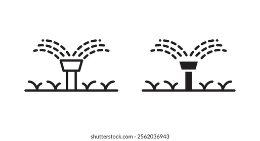 Lawn sprinkler icons in flat and line style set.