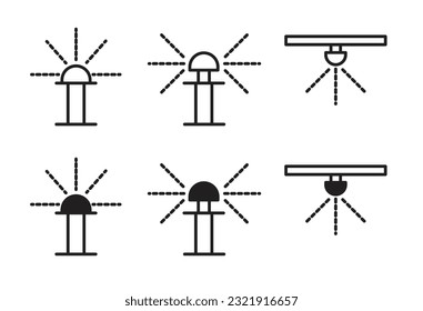 Lawn watering system icon set. Sprinkler irrigation vector pictogram. Plant watering sprinkler symbol.