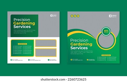 lawncare Gardening and lawn mowing service social media post vector template, landscaping service social media post and web ad banner design