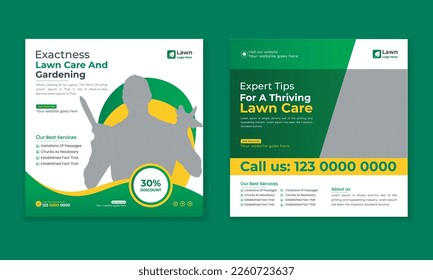lawncare Gardening and lawn mowing service social media post vector template, landscaping service social media post and web ad banner design