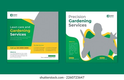 lawncare Gardening and lawn mowing service social media post vector template, landscaping service social media post and web ad banner design