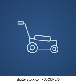 Lawnmover line icon for web, mobile and infographics. Vector light blue icon isolated on blue background.