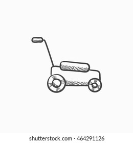 Icono de boceto vectorial Lawnmover aislado en el fondo. Icono de Lawnmover dibujado a mano. Icono de boceto de Lawnmover para infografía, sitio web o aplicación.