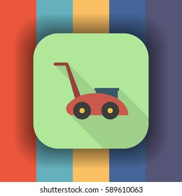 lawnmower flat icon with long shadow, vector illustration 
