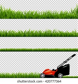 Lawnmower With Green Grass, Isolated on Transparent Background, With Gradient Mesh, Vector Illustration