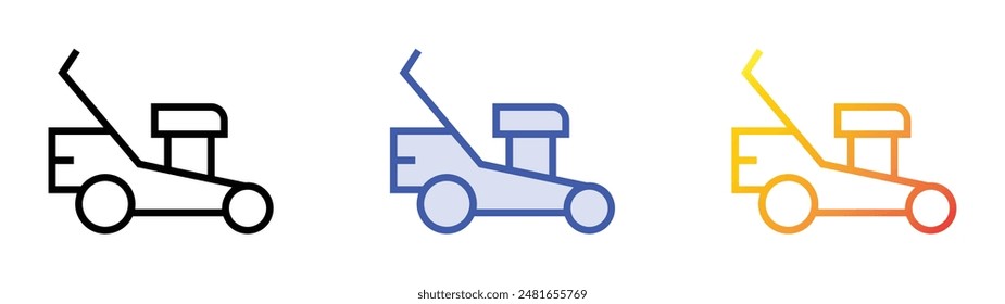 lawnmower icon. Linear, Blue Fill and Gradient Style Design Isolated On White Background