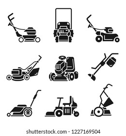 Lawnmower icon set. Simple set of lawnmower vector icons for web design on white background