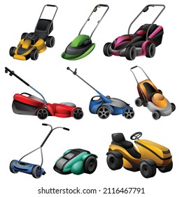 Lawnmower icons set cartoon vector. Roller lawn. Mower grass