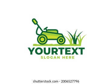 Lawnmower Logo Or Icon, Lawn Moving And Lawn Care Service Logo , Cutting Grass Company Logo Vector
