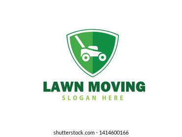lawnmower logo, lawn moving and lawn care service logo , cutting grass company logo vector