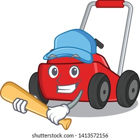  lawnmower playing baseball mascot
