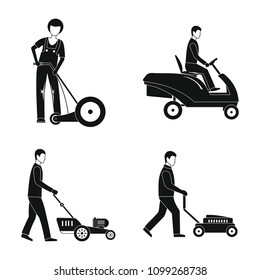 Lawnmower service man icons set. Simple illustration of 4 lawnmower service man vector icons for web