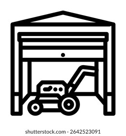 lawnmower stored garage line icon vector. lawnmower stored garage sign. isolated contour symbol black illustration