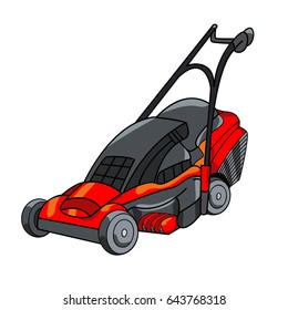 lawnmower in the style of the cartoon, colourful, vector illustration