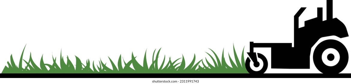 Lawnmower tractor cutting grass in field (Editable) - Vector Illustration