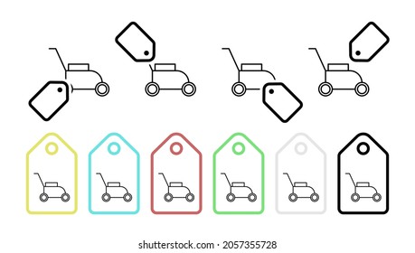 Lawnmower vector icon in tag set illustration for ui and ux, website or mobile application
