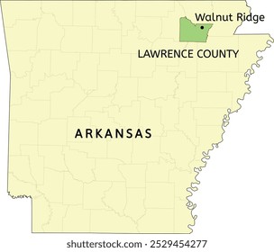 Lawrence County and city of Walnut Ridge location on Arkansas state map