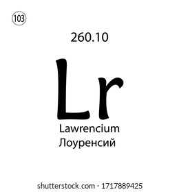 Lawrencium chemical element. The inscription in Russian and English is Lawrencium. vector illustrator