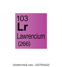 Lawrencium chemical element of Mendeleev Periodic Table on pink background. Colorful vector illustration - shows number, symbol, name and atomic weight. 