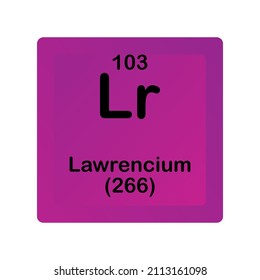 Diagrama de ilustraciones vectoriales de elementos químicos de Lawrencium Lr, con número atómico y masa. Diseño simple de gradiente oscuro plano para educación, laboratorio, clase de ciencias.