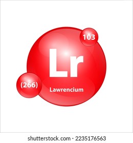 Lawrencium (Lr) icon structure chemical element round shape circle red easily.  Chemical element of periodic table Sign with atomic number. Study in science for education. 3D Illustration vector.