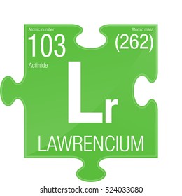 Lawrencium symbol. Element number 103 of the Periodic Table of the Elements - Chemistry - Puzzle piece with green background