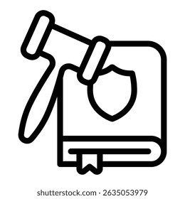 Laws book with emblem and gavel line icon, family lawyer concept. Vector graphics. Judge hammer and human rights book sign on white background, style mobile or design