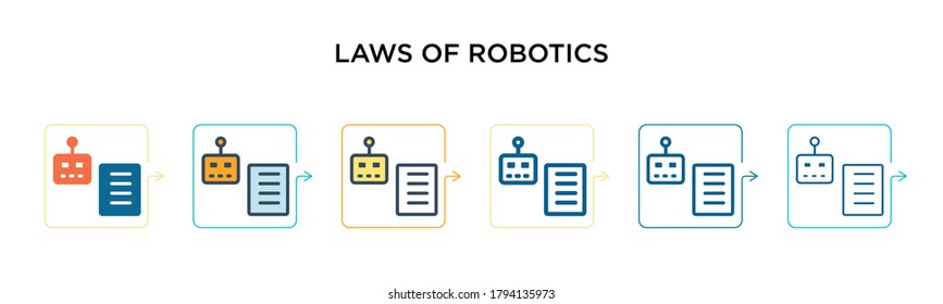 Laws of robotics vector icon in 6 different modern styles. Black, two colored laws of robotics icons designed in filled, outline, line and stroke style. Vector illustration can be used for web, 