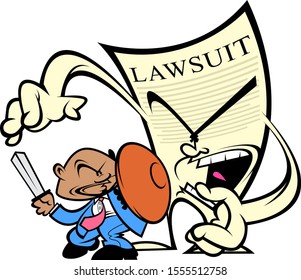 Lawsuit attacking a lawyer with a sword and shield