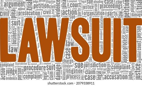 Lawsuit vector illustration word cloud isolated on white background.