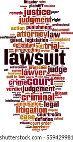 Lawsuit word cloud concept. Vector illustration