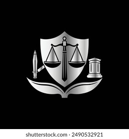 Lawyer, attorney, jurist, judge, scale, gavel, book. Vector illustration