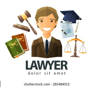 lawyer, attorney, jurist vector logo design template. jurisprudence, law or court icon. flat illustration