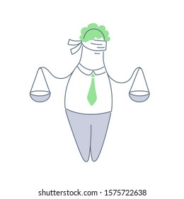 Lawyer Or Attorney With Weights Or Justice Scales In Hands. Civil Rights, Legal, Judge Or Jury Line Vector Icon Concept On White.